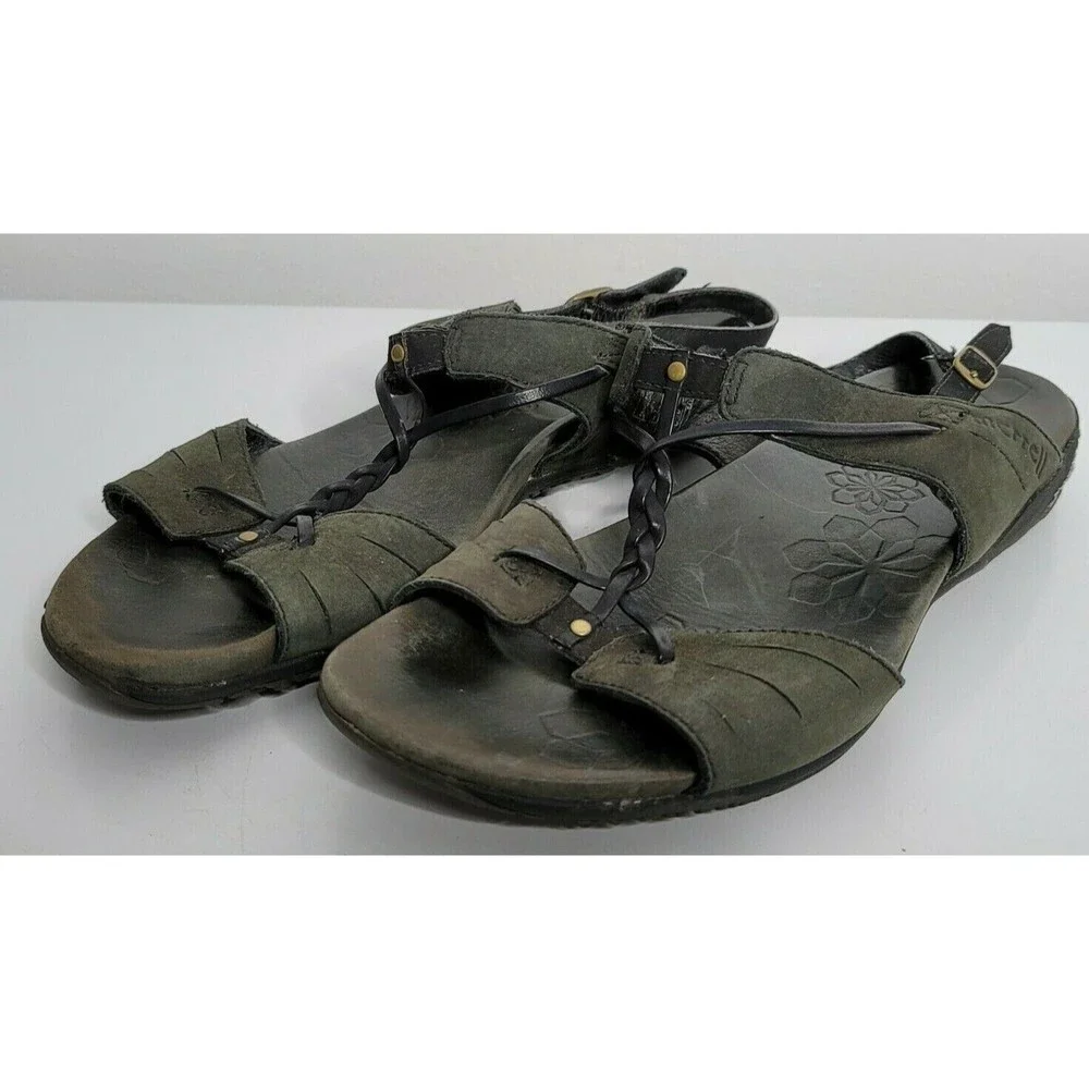 MERRELL Womens‎ Size 7 Braided Black Slip On Strappy Sandals Shoes